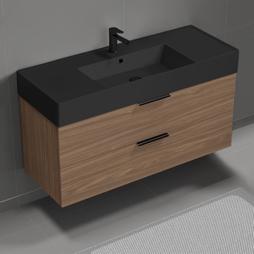 Floating Bathroom Vanity, Modern, Walnut, 48 Inch Nameeks DERIN624