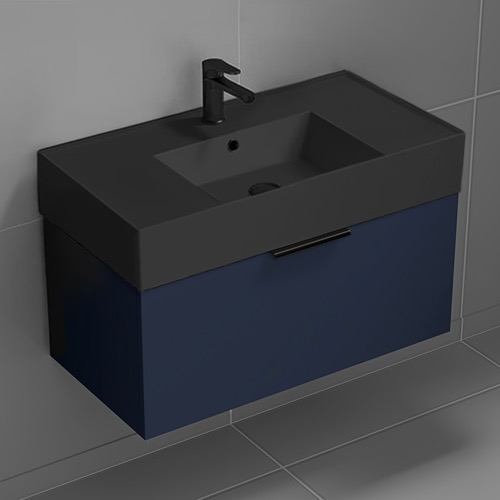 Floating Bathroom Vanity, Modern, Blue, 32 Inch Nameeks DERIN655