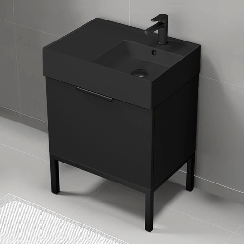 Modern Small Black Bathroom Vanity, 24 Inch, Free Standing Nameeks DERIN696