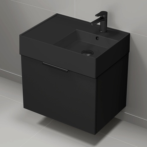 Floating Small Black Bathroom Vanity, Modern, 24 Inch Nameeks DERIN699