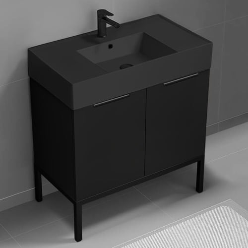 Modern Black Bathroom Vanity, 32 Inch, Free Standing Nameeks DERIN710