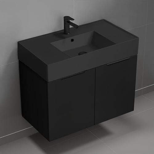Floating Black Bathroom Vanity, Modern, 32 Inch Nameeks DERIN713