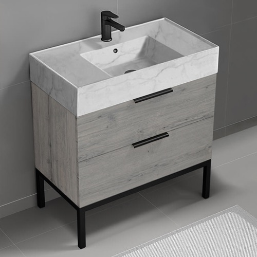 Modern Bathroom Vanity, 32 Inch, Marble Style Sink, Free Standing Nameeks DERIN756