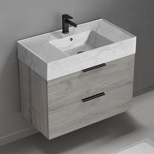 Floating Bathroom Vanity, Modern, 32 Inch, Marble Style Sink Nameeks DERIN757