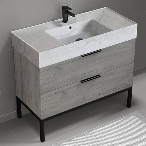 Modern Bathroom Vanity, 40 Inch, Marble Style Sink, Free Standing Nameeks DERIN758