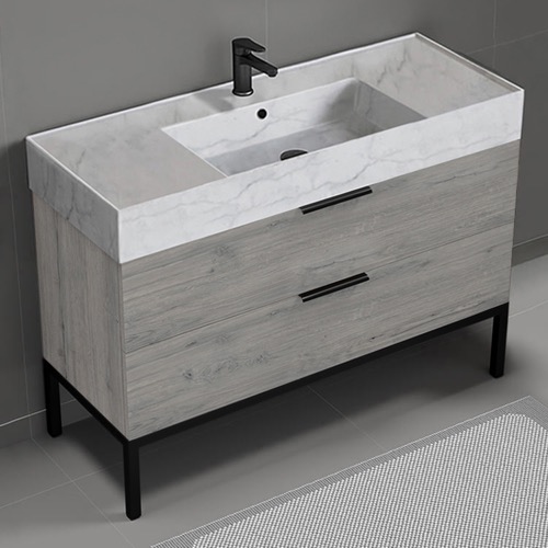 Modern Bathroom Vanity, 48 Inch, Marble Style Sink, Free Standing Nameeks DERIN760