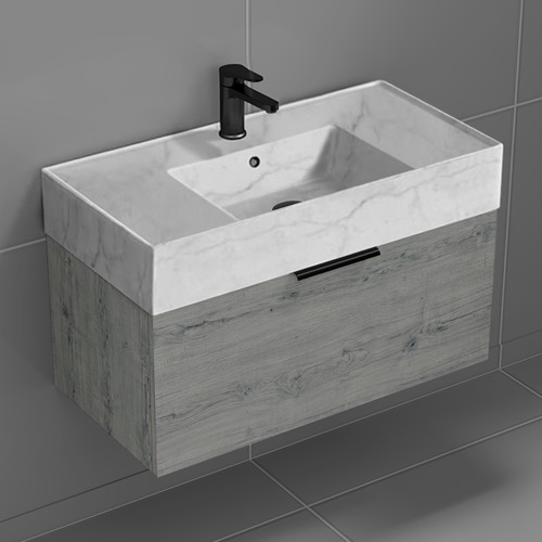 Floating Bathroom Vanity, Modern, 32 Inch, Marble Style Sink Nameeks DERIN765