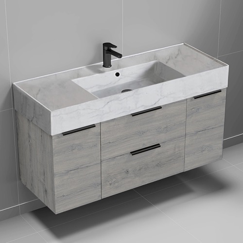 Floating Bathroom Vanity, Modern, 48 Inch, Marble Style Sink Nameeks DERIN774