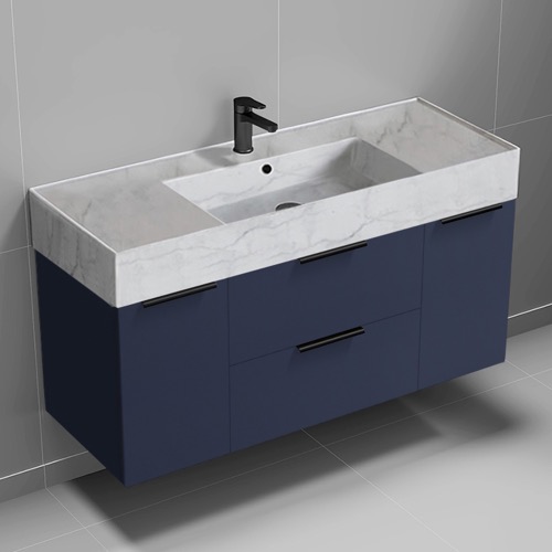 Floating Bathroom Vanity, Modern, Blue, 48 Inch, Marble Style Sink Nameeks DERIN776