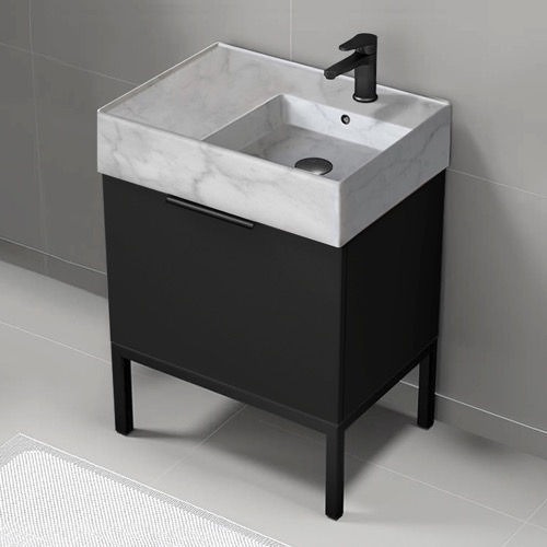 Modern Small Black Bathroom Vanity, 24 Inch, Marble Style Sink, Free Standing Nameeks DERIN785