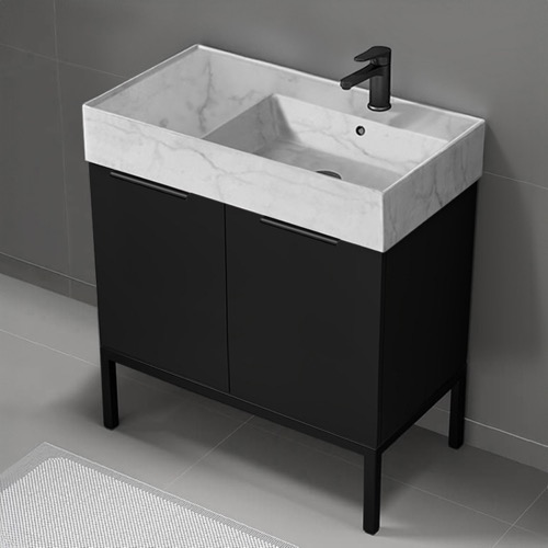 Bathroom Vanity - Modern, 32 Inch, Matte Black, Marble Sink Nameeks DERIN803