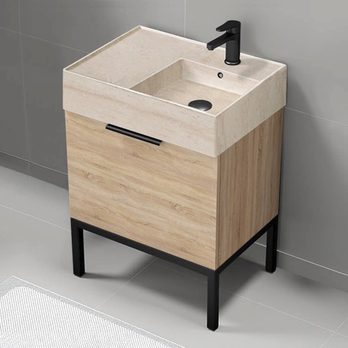 Modern Small Bathroom Vanity, 24 Inch, Travertine Style Sink, Free Standing Nameeks DERIN840