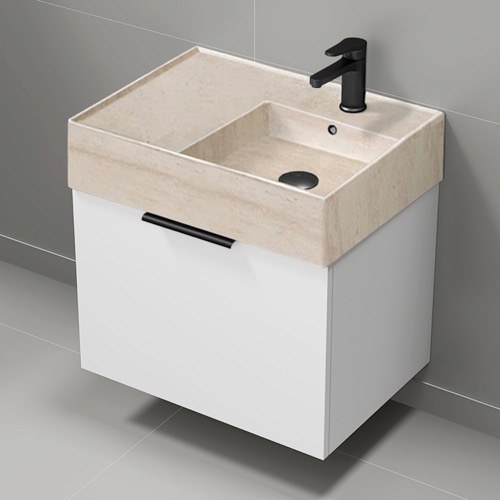 Floating Small Bathroom Vanity, Modern, 24 Inch, Travertine Style Sink Nameeks DERIN844