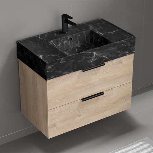 Floating Bathroom Vanity, Modern, 32 Inch, Black Marble Style Sink Nameeks DERIN873