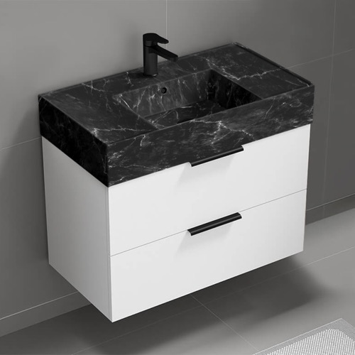 Floating Bathroom Vanity, Modern, 32 Inch, Black Marble Style Sink Nameeks DERIN874