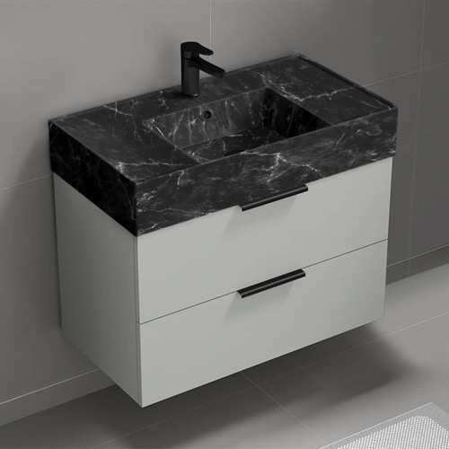 Floating Bathroom Vanity, Modern, 32 Inch, Black Marble Style Sink Nameeks DERIN876