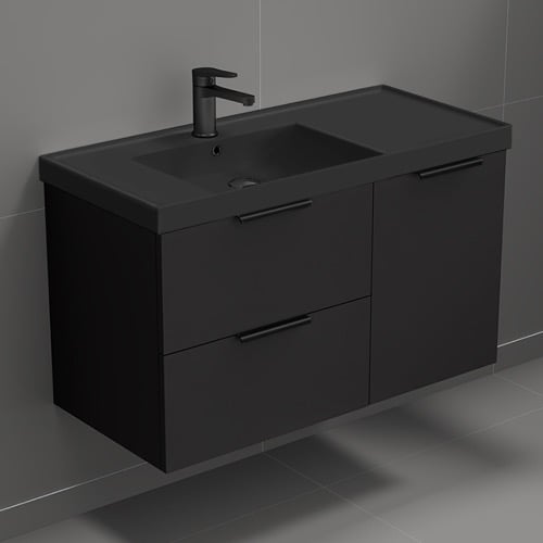 Black Bathroom Vanity, Wall Mounted, Modern, 36 Inch Nameeks LISBON18