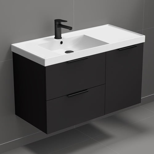 36 Inch Black Wall Mounted Bathroom Vanity, Modern Nameeks LISBON3