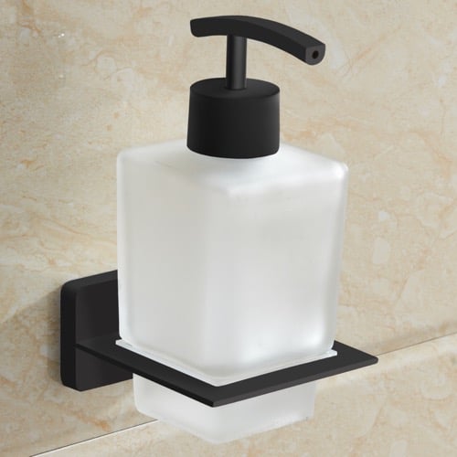 Soap Dispenser, Matte Black, Wall Mounted, Frosted Glass Nameeks NCB62