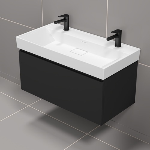 Double Floating Black Bathroom Vanity, Modern, 40 Inch Nameeks SHARP33