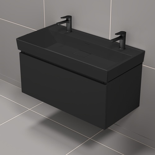 Double Floating Black Bathroom Vanity, Modern, 40 Inch Nameeks SHARP36