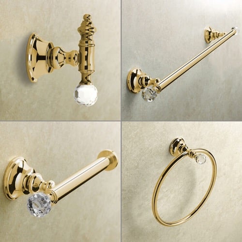 Wall Mounted 4 Piece Gold Finish Hardware Set with Crystals Nameeks BHS05