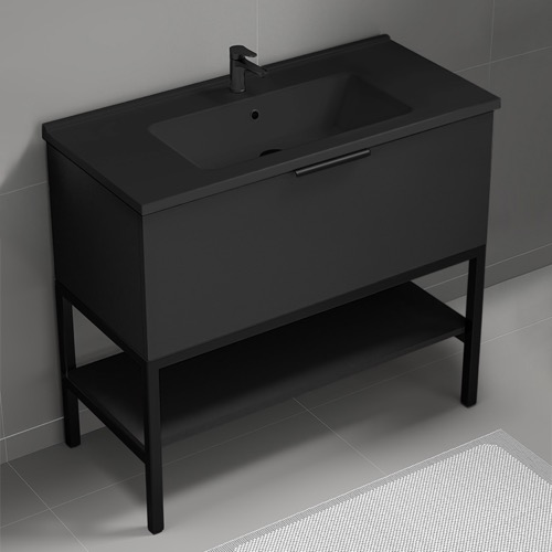 Black Free Standing Modern Bathroom Vanity, 40 Inch Nameeks BODRUM101
