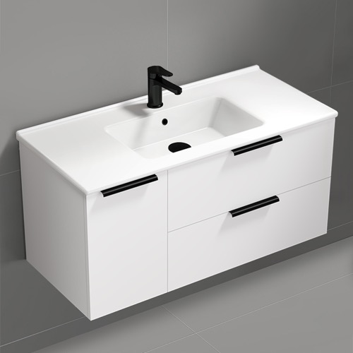 40 Inch White Wall Mounted Bathroom Vanity, Modern Nameeks BODRUM118