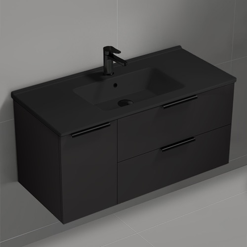 Black Wall Mounted Bathroom Vanity, Modern, 40 Inch Nameeks BODRUM128