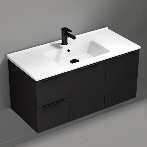 Wall Mounted Black Bathroom Vanity, Modern, 40 Inch Nameeks BODRUM137