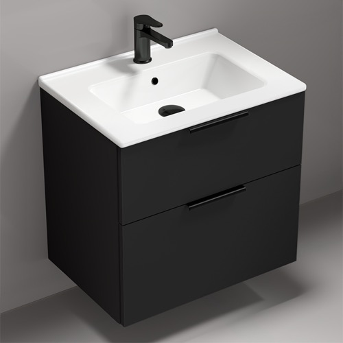 Wall Mounted Small Black Bathroom Vanity, Modern, 26 Inch Nameeks BODRUM153
