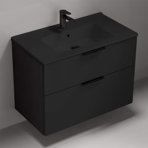 Black Vanity, Wall Mounted, Modern, 34 Inch Nameeks BODRUM162