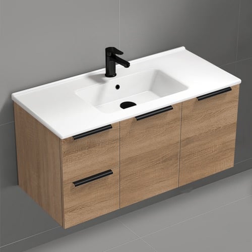 40 Inch Floating Bathroom Vanity With Sink - Modern, Weathered Light Oak Nameeks BODRUM171