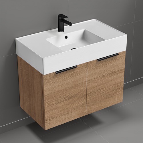 32 Inch Floating Bathroom Vanity With Sink - Modern, Weathered Light Oak Nameeks DERIN1048