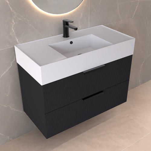 Fluted Floating Bathroom Vanity - 32 Inch, Modern, Matte Black, Fluted Cabinet Nameeks DERIN1075