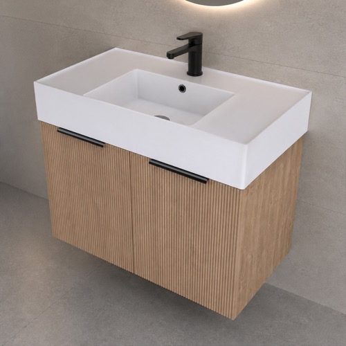 Fluted Floating Vanity, 32 Inch, Modern, Brown Oak Nameeks DERIN1029