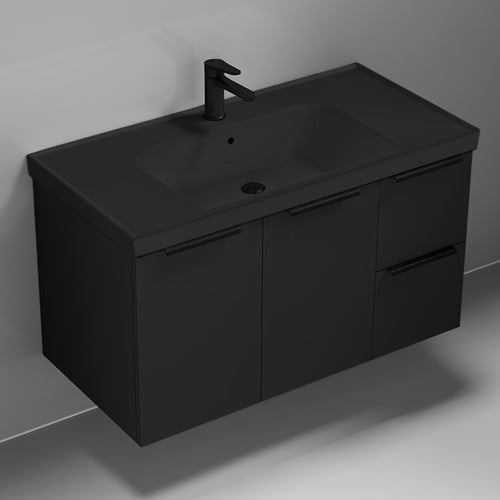 Wall Mounted Black Bathroom Vanity, Modern, 36 Inch Nameeks FRAME12