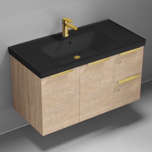 Wall Mounted Bathroom Vanity, 36 Inch, Gold Handles Nameeks FRAME13
