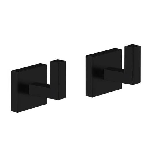 Pair of Modern Square Matte Black Wall Mounted Bathroom Hooks Nameeks HC02