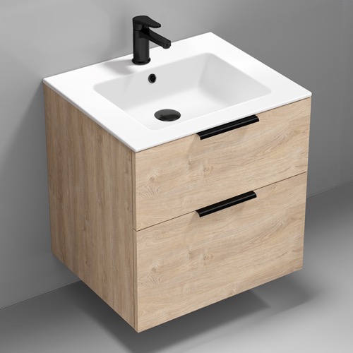 24 Inch Vanity, Wall Mounted, Modern, Brown Oak Nameeks IBIZA1