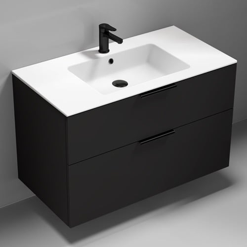 Wall Mounted Black Bathroom Vanity, Modern, 40 Inch Nameeks IBIZA19