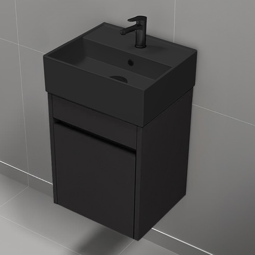 Small Bathroom Vanity, Black, Floating, Modern, 16 Inch Nameeks MINI26