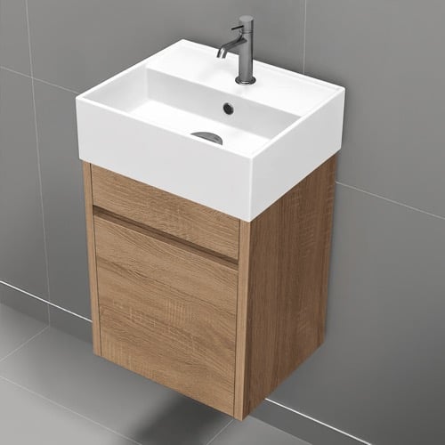 16 Inch Floating Bathroom Vanity With Sink - Small, Modern, Weathered Light Oak Nameeks MINI58