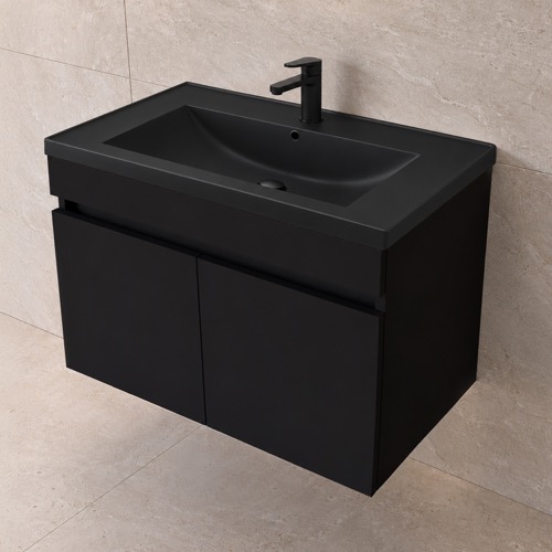 Black Floating Bathroom Vanity - 30 Inch, Modern, Matte Black Nameeks MINI72