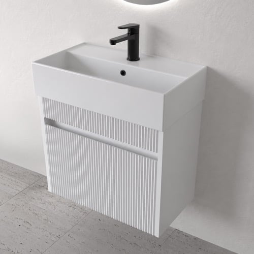Floating Vanity - Fluted, Small, Modern, 24 Inch, Matte White Nameeks MINI28