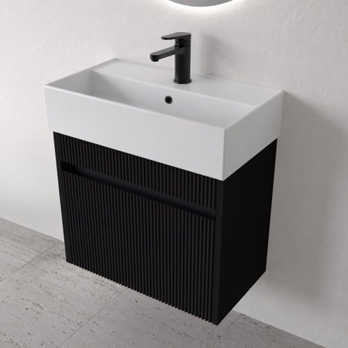 Floating Vanity - Fluted, Small, Modern, 24 Inch, Matte Black Nameeks MINI29