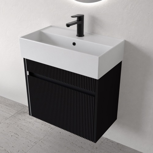 Fluted Small Floating Vanity - Modern, 24 Inch, Matte Black Nameeks MINI29