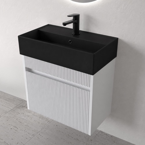 Fluted Small Floating Vanity - Modern, 24 Inch, Matte White Nameeks MINI31