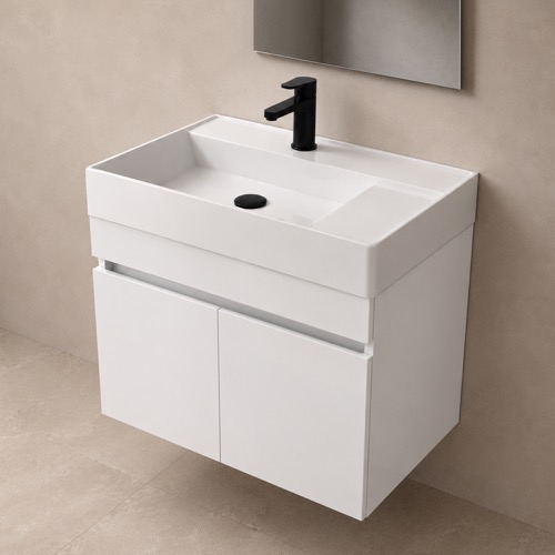 26 Inch Single Sink Floating Bathroom Vanity, Modern, Glossy White Nameeks MINI34