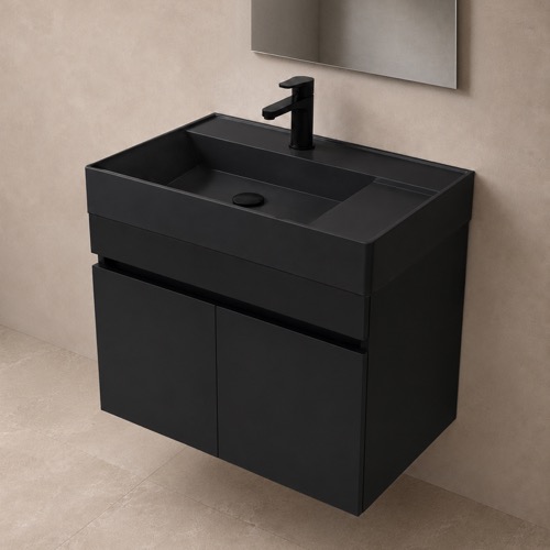 Black Floating Bathroom Vanity, 26 Inch, Modern, Matte Black Nameeks MINI38